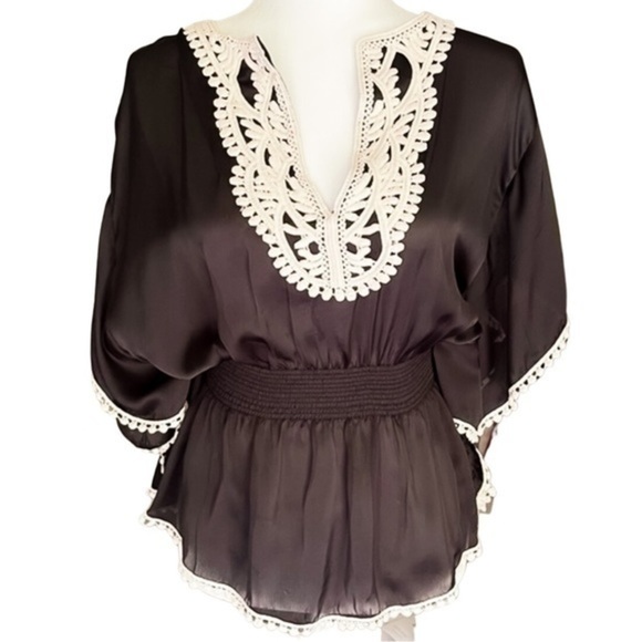 Grace Elements Women’s Black Embroidered Peplum Blouse - Picture 2 of 7